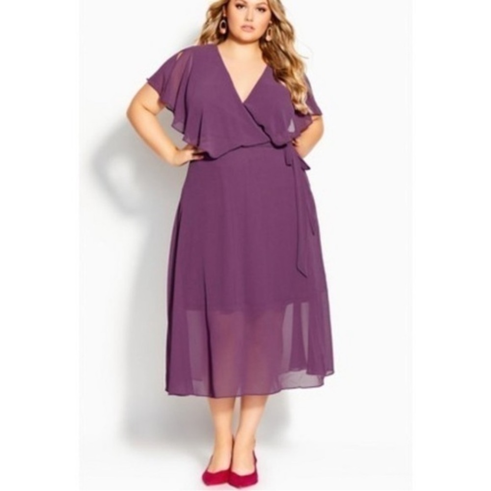 City Chic Softly Tied Dress - ORCHID